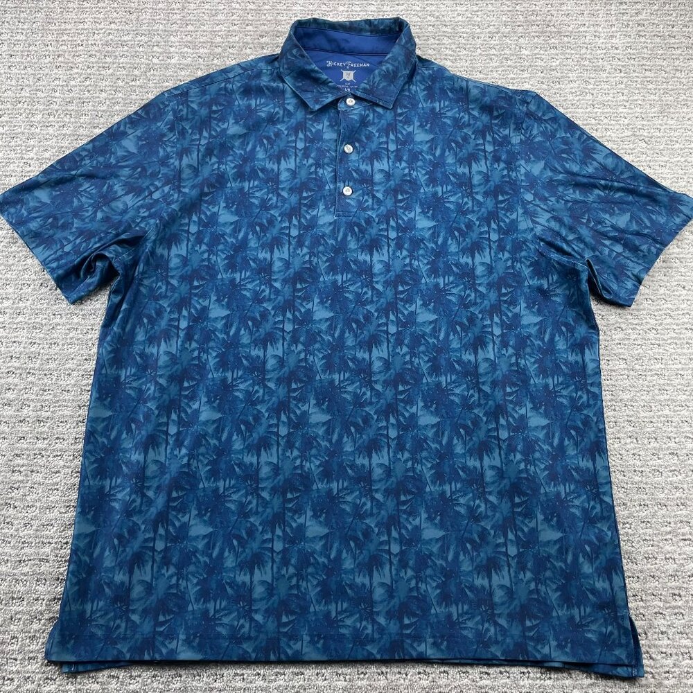 Hickey Freeman Golf Shirt Floral Men Large L Navy Blue Activewear Outdoor Golfer